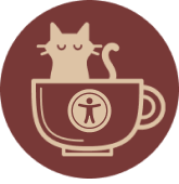 Coffee shop logo. Icon of a cat sitting in a coffee mug.